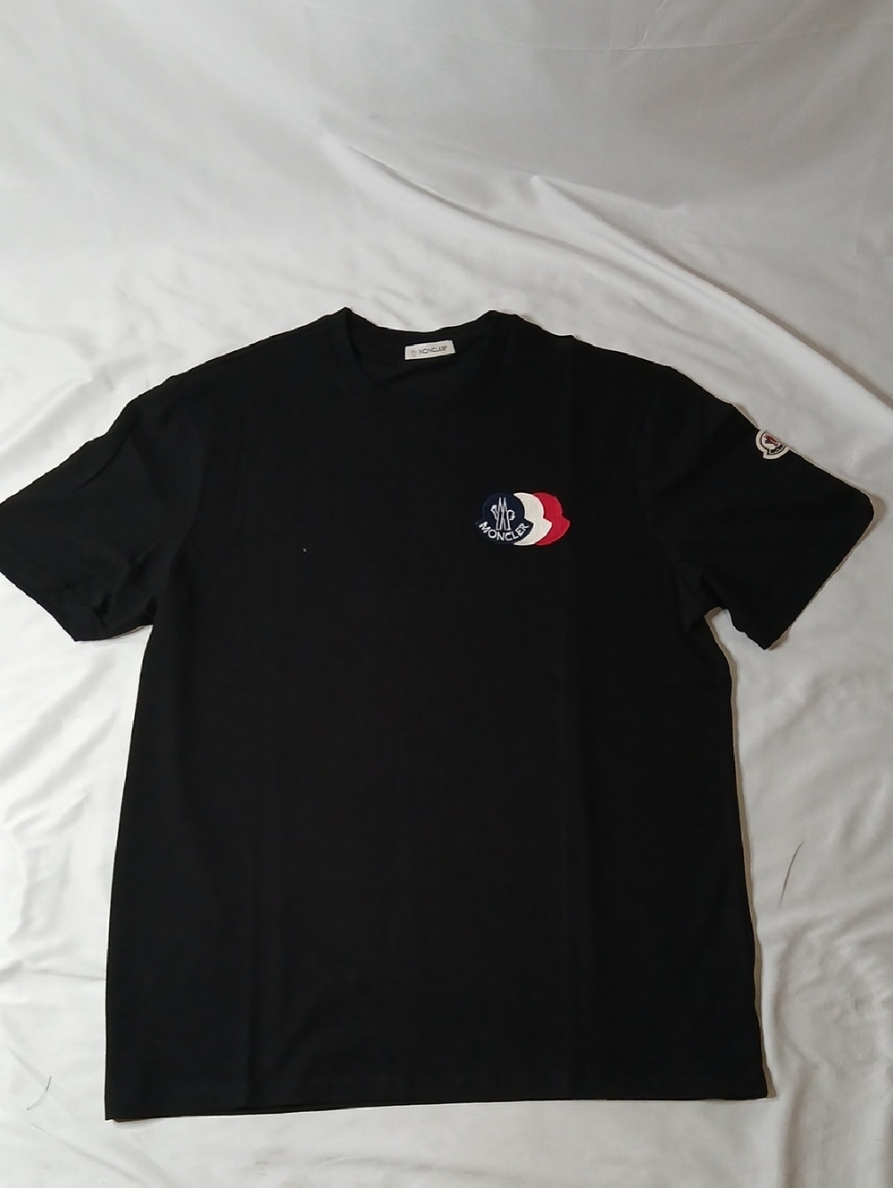 Moncler Black Short Sleeve Tee with Tricolor Logo Patch